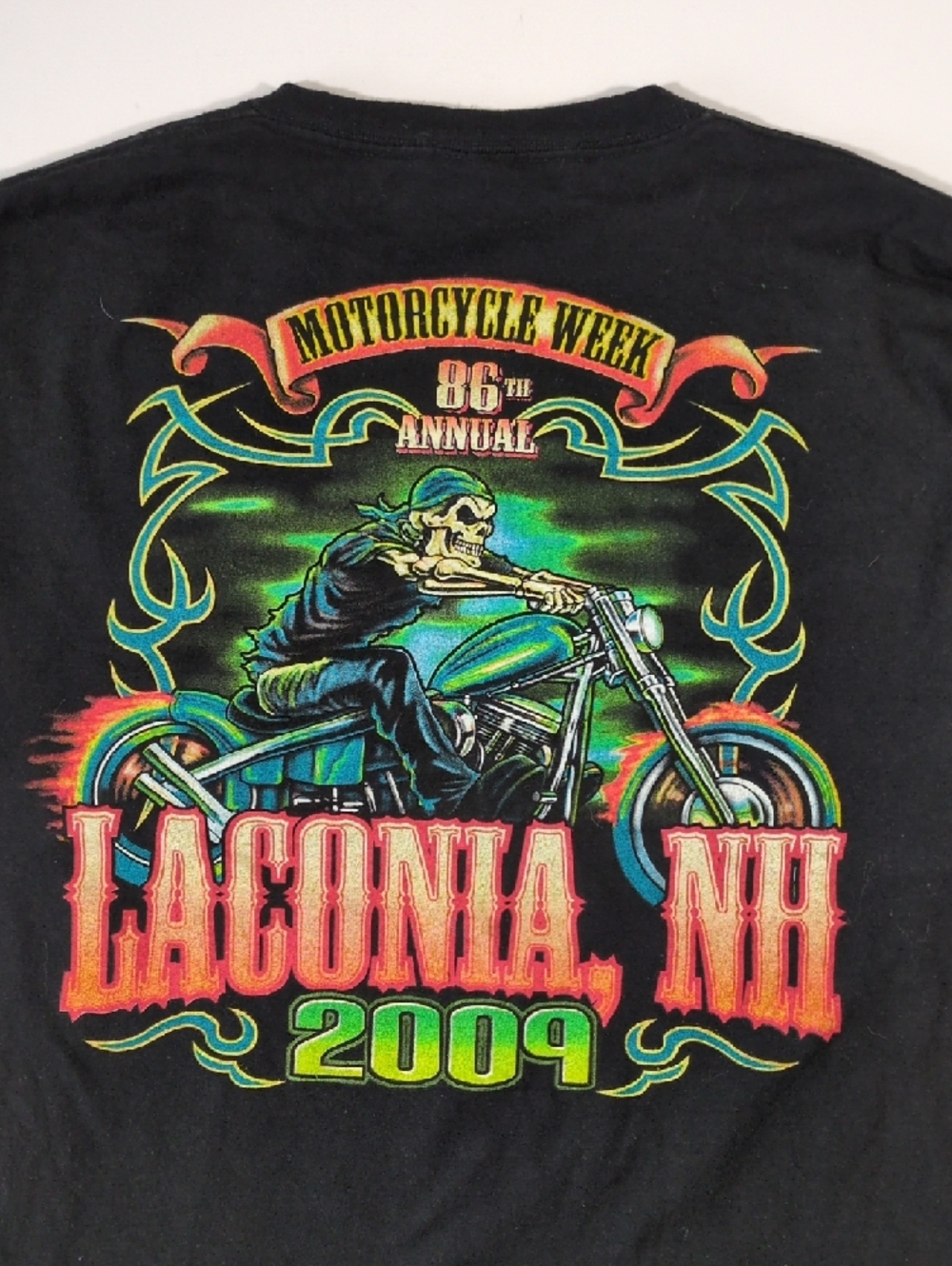 Laconia 2009 86th Motorcycle Week Black Long-Sleeve Tee Skeleton Biker Size XL